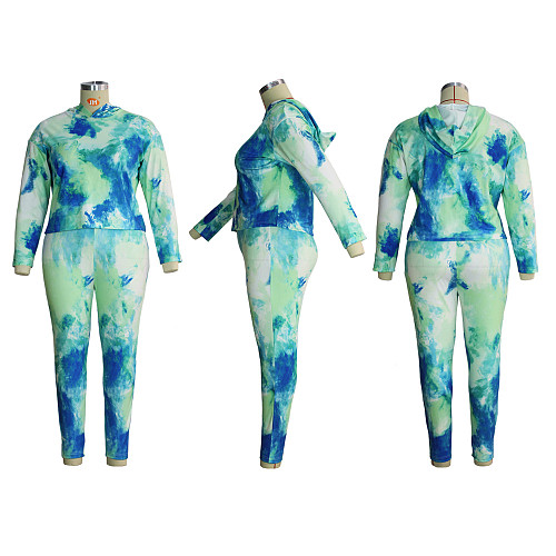 Fashion Tie-dye Long Sleeve Hoodie Tight Pants Two-piece Set JLY-19115