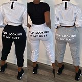 Solid Tracksuit Letter Printed Elastic Waist Ladies Sweatpants AIL-130