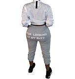 Solid Tracksuit Letter Printed Elastic Waist Ladies Sweatpants AIL-130