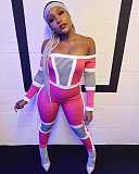 Color Block Stitched Off Shoulder High Waist Slim Jumpsuit WSM-5197