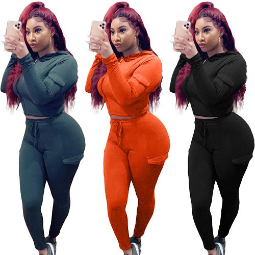 Fashion Solid Hooded Zipper Top+Pants Sportwear Tracksuit NIYA-8018