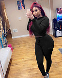 Fashion Solid Hooded Zipper Top+Pants Sportwear Tracksuit NIYA-8018