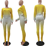 Gradient Long Sleeves Ribbed Crop Top Pant 2 Pcs Club Outfits NIYA-8015