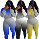 Gradient Long Sleeves Ribbed Crop Top Pant 2 Pcs Club Outfits NIYA-8015