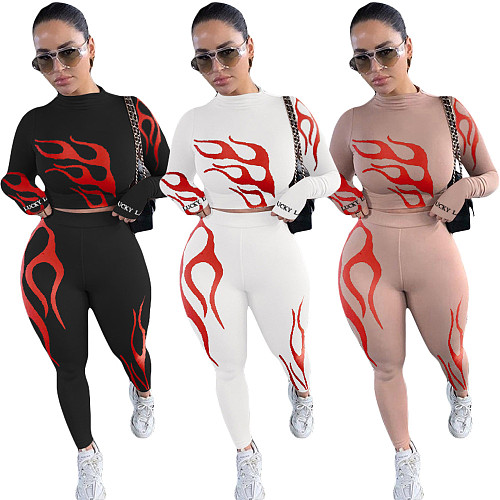 Pop Element Printed Crop Top Pants Outfits 2 Pcs Sets NIYA-8017