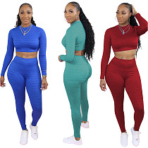 Fashion Fish-scale Long Sleeves Crop Top Sweatpants Outfits NIYA-8011