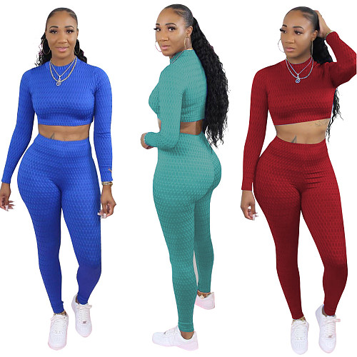Fashion Fish-scale Long Sleeves Crop Top Sweatpants Outfits NIYA-8011