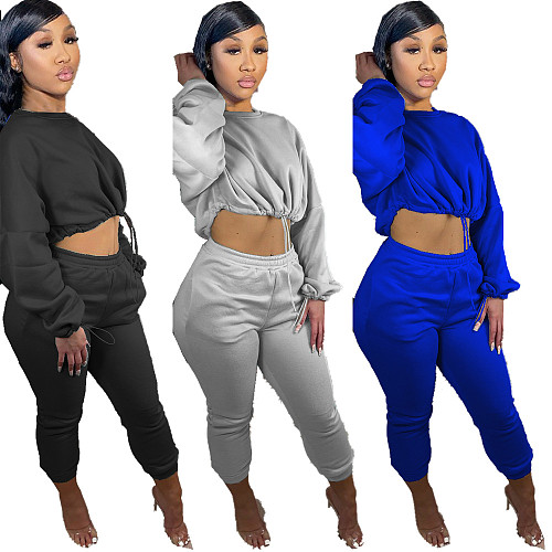 Women's Cuff Rope High Waist Crop Top Casual Pants Outfit NM-8319