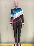 Sexy Sports Mosaic Color Long Sleeve Bodycon Jumpsuit ORY-5170
