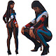 Sexy Sports Mosaic Color Long Sleeve Bodycon Jumpsuit ORY-5170