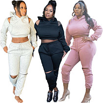 Zipper Long Sleeve Cropped Hoodie Sweatpants Tracksuit NIYA-8020