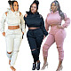 Zipper Long Sleeve Cropped Hoodie Sweatpants Tracksuit NIYA-8020