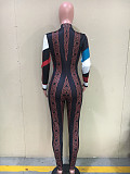 Sexy Sports Mosaic Color Long Sleeve Bodycon Jumpsuit ORY-5170