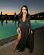 Solid-color Long-sleeve V-neck Stitched Slit Nightclub Dress XMY-9265