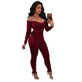 Off Shoulder V-neck Long Sleeve Sexy Side Bodycon Bandage Jumpsuit FSX-06
