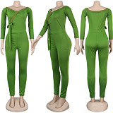 Off Shoulder V-neck Long Sleeve Sexy Side Bodycon Bandage Jumpsuit FSX-06