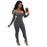 Off Shoulder V-neck Long Sleeve Sexy Side Bodycon Bandage Jumpsuit FSX-06