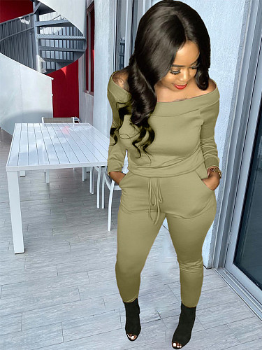 Off Shoulder Tops And Pants Suit Autumn Leisure Outfits YFS-3583