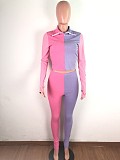 Pit Article Fabrics Long Sleeve Crop Top Slim Two Pieces Pants Set OSM-6114