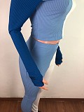 Pit Article Fabrics Long Sleeve Crop Top Slim Two Pieces Pants Set OSM-6114