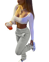 Thickened Sweater Fabric Sports Drawstring Stack Pants with Pockets CH-8139