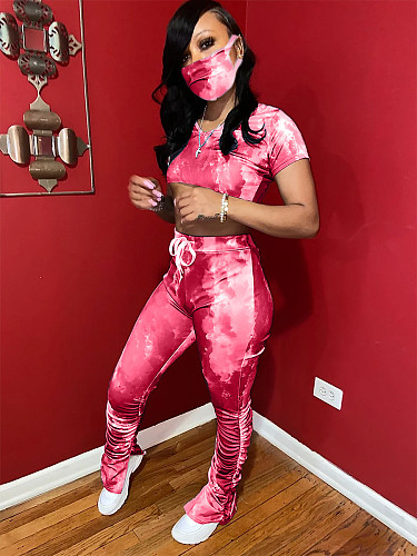 Tie Dye Stack Split Micro Trumpet Sports Suit With Mask LA-3193