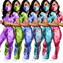 Tie Dye Stack Split Micro Trumpet Sports Suit With Mask LA-3193
