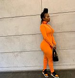 Zipper Half High Collar Pleated Bodycon Jumpsuit WSM-5200