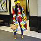 Women's Colorful Geometric Plaid Printed Lapel Long Coat GLS-8056