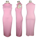 Women's Solid Sleeveless High Collar Patchwork Mask Dress TE-4032