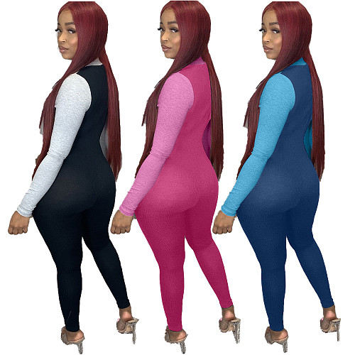 Women's Threaded Zipper High Collar Sport Jumpsuit XY-9059