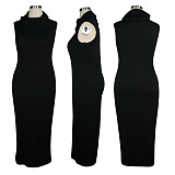 Women's Solid Sleeveless High Collar Patchwork Mask Dress TE-4032