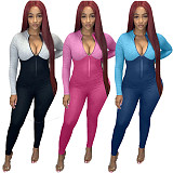 Women's Threaded Zipper High Collar Sport Jumpsuit XY-9059