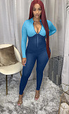 Women's Threaded Zipper High Collar Sport Jumpsuit XY-9059
