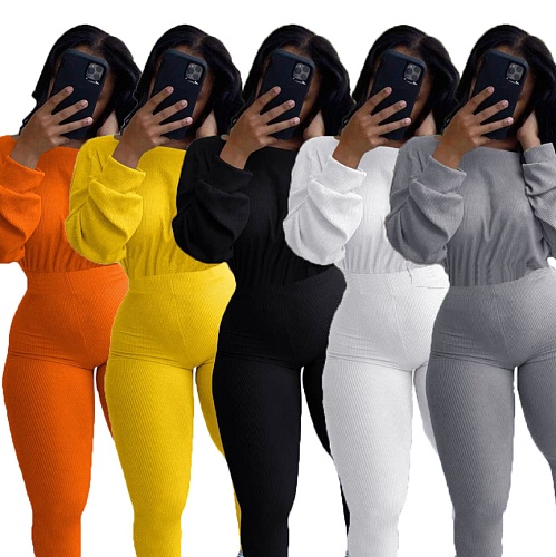 Autumn Solid-color Long Sleeve Skinny Ribbed Jumpsuit SHA-6183