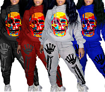 Fall Skeleton Halloween Printed Thick Hoodie Sweatpants Set SD-1078