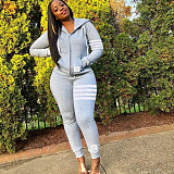 Women's Zipper Hoodies Tops Jogger Pants Matching Set LUO-3118