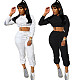 Women Sexy Hoodie Short Tops Long Pants Loose 2 Piece Set HMS-5390