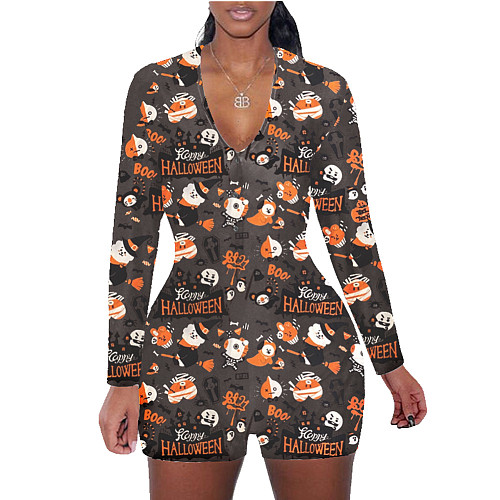Halloween Pumpkin Printed Long Sleeve Home Onesies SHD-9447
