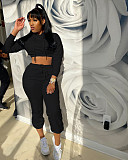 Women Sexy Hoodie Short Tops Long Pants Loose 2 Piece Set HMS-5390
