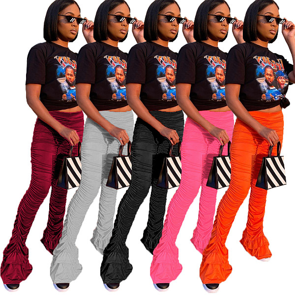 LFlare Bell Bottom Ruched Trousers Draped Jogger Pants Sweatpants X-6877