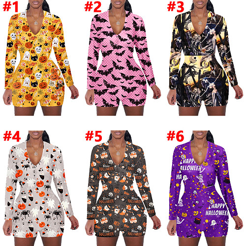 Halloween Pumpkin Printed Long Sleeve Home Onesies SHD-9447