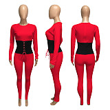 Band Rib Stitching Long Sleeve One Piece Sexy Outfits Jumpsuit NIK-183