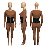 Band Rib Stitching Long Sleeve One Piece Sexy Outfits Jumpsuit NIK-183