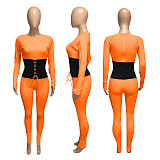 Band Rib Stitching Long Sleeve One Piece Sexy Outfits Jumpsuit NIK-183