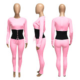 Band Rib Stitching Long Sleeve One Piece Sexy Outfits Jumpsuit NIK-183