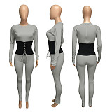 Band Rib Stitching Long Sleeve One Piece Sexy Outfits Jumpsuit NIK-183