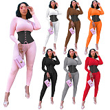 Band Rib Stitching Long Sleeve One Piece Sexy Outfits Jumpsuit NIK-183