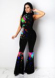 Autumn Inkjet Printed Sleeveless Skinny Flared Jumpsuit NIK-160