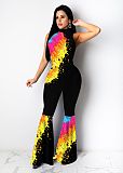 Autumn Inkjet Printed Sleeveless Skinny Flared Jumpsuit NIK-160